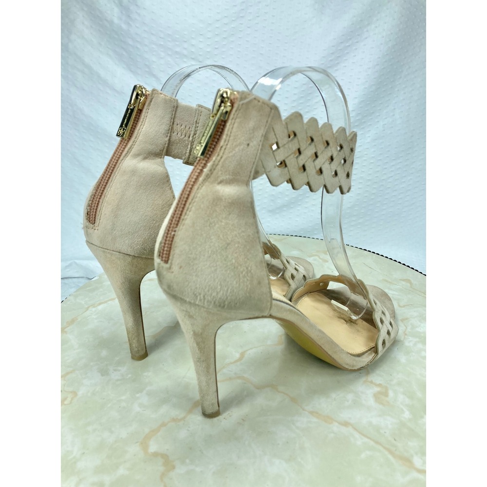 Jessica Simpson Ankle Strap Stiletto Heels Womens 7 Beige Leather Cutout Sandals - Picture 8 of 13